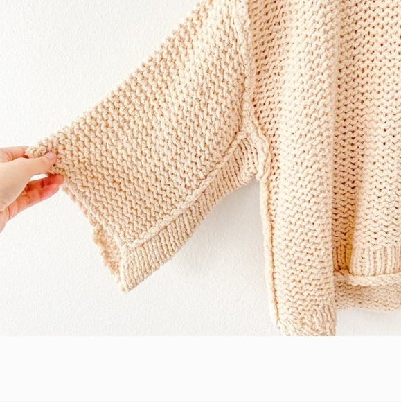 🆕 Free People Halo Pullover Sweater Sand Chunky Knit Size L - Picture 4 of 11